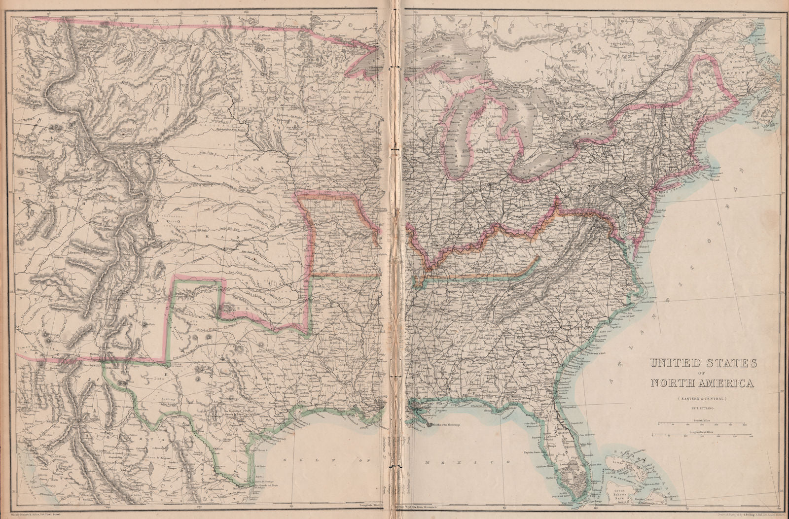 CIVIL WAR USA showing Union Confederate & Border states. ETTLING 1862 old map